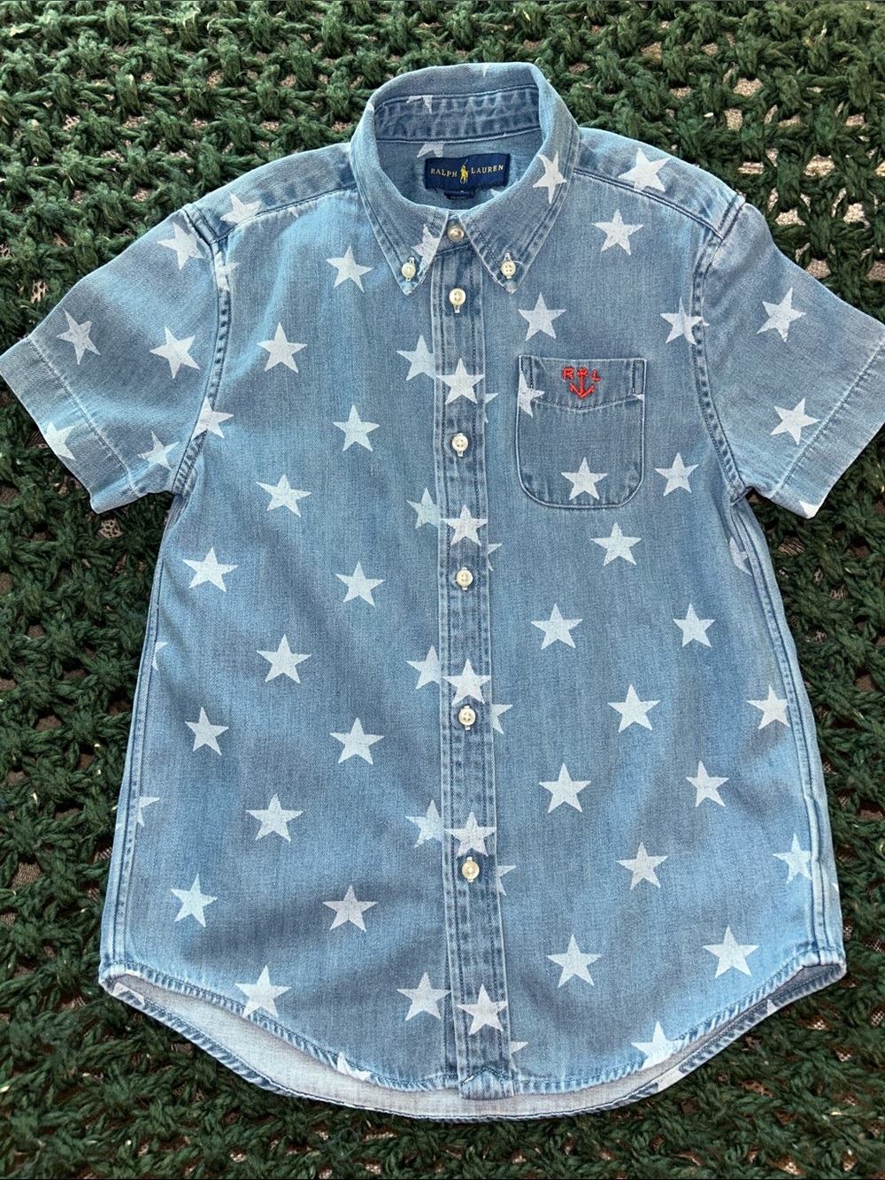 Ralph Lauren Blue Denim Star-Print Button-Down Shirt